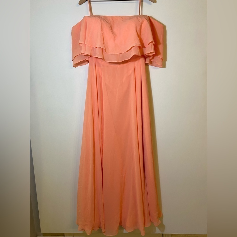 Hebeos Womens Off The Shoulder Chiffon Long Maxi Dress Size 10 Coral Bridesmaids - Picture 4 of 8